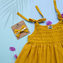 Cotton Dress for Kid Girls | Tie-up | Yellow