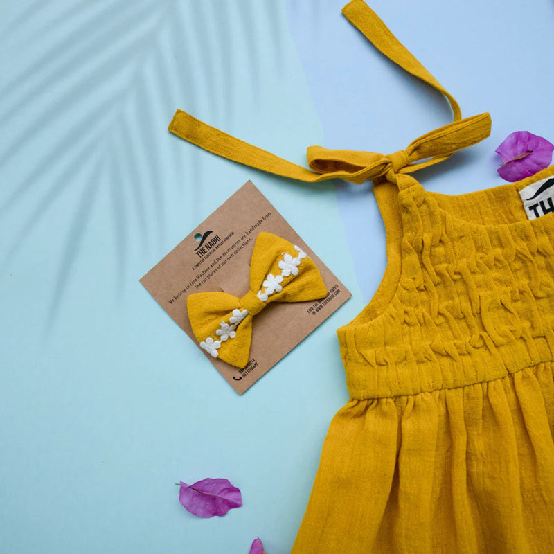 Cotton Dress for Kid Girls | Tie-up | Yellow