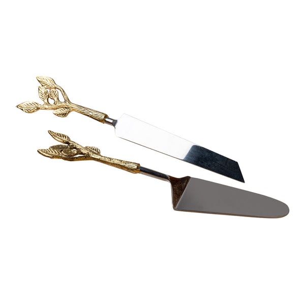 Brass Cake Serving Set | Gold | 12 inches | Set of 2
