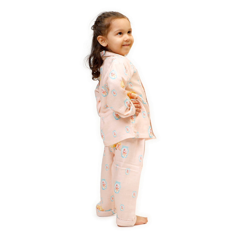 Bamboo Muslin Night Suit For Kids | Printed | Pink