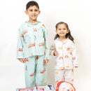 Bamboo Muslin Night Suit For Kids | Full Sleeves | White