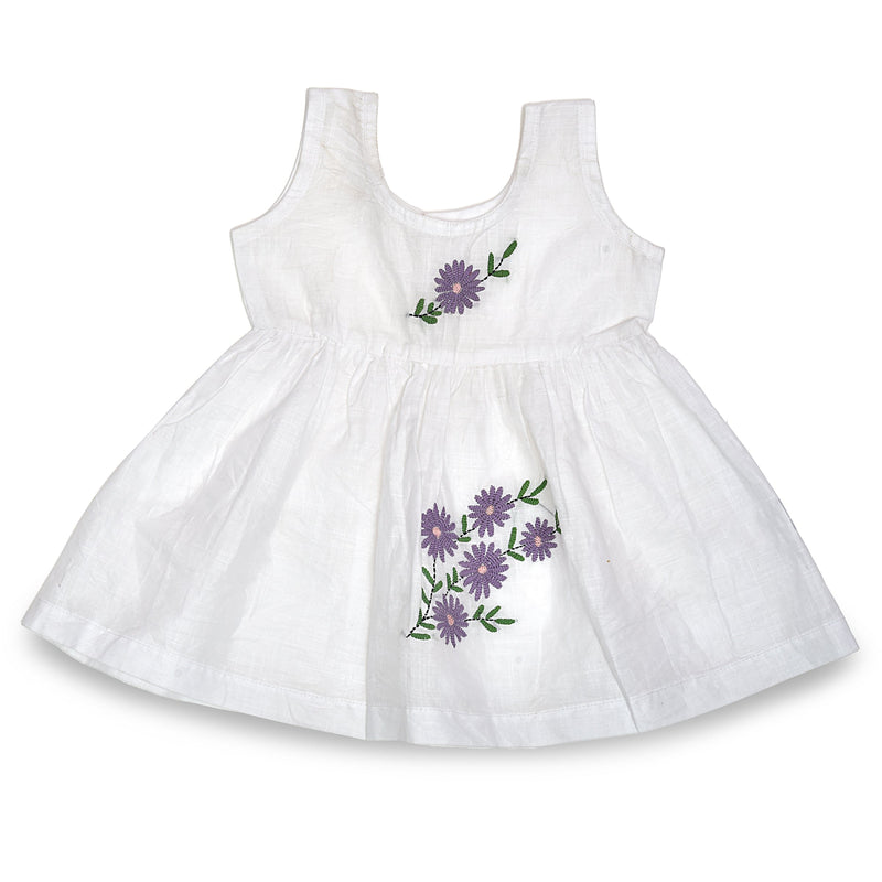 Baby Girl White Dress | Cotton | Lavender Flower Design