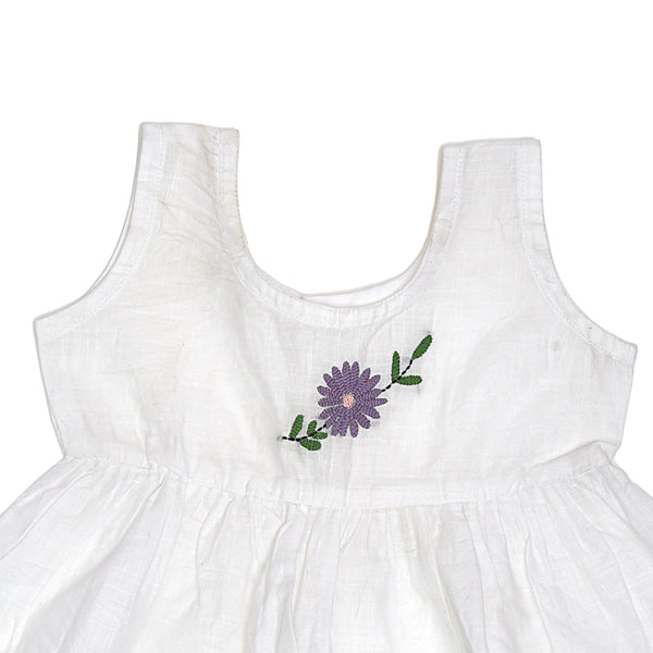 Baby Girl White Dress | Cotton | Lavender Flower Design