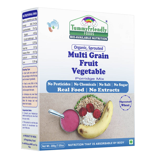 Organic Baby Food | Sprouted Multi Grain Fruit Vegetable Porridge Mix | 200 g | Pack of 2