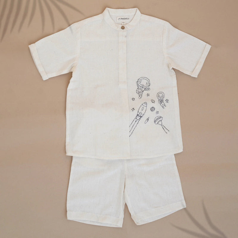 Cotton Kids Shirt and Shorts Set | Space Design | Off-White