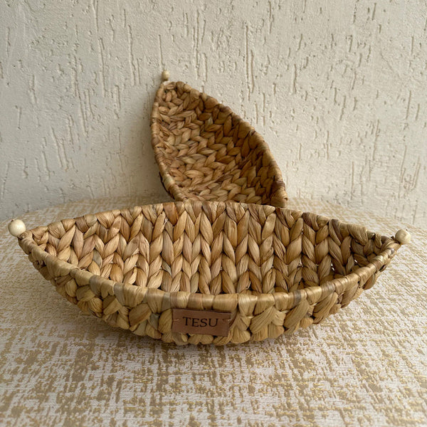 Water Hyacinth Storage Basket | Boat Shape | Brown | 35 cm