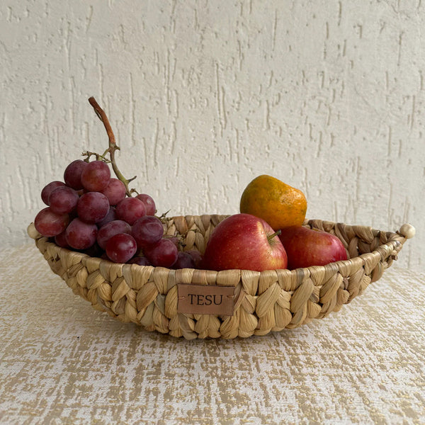 Water Hyacinth Storage Basket | Boat Shape | Brown | 35 cm