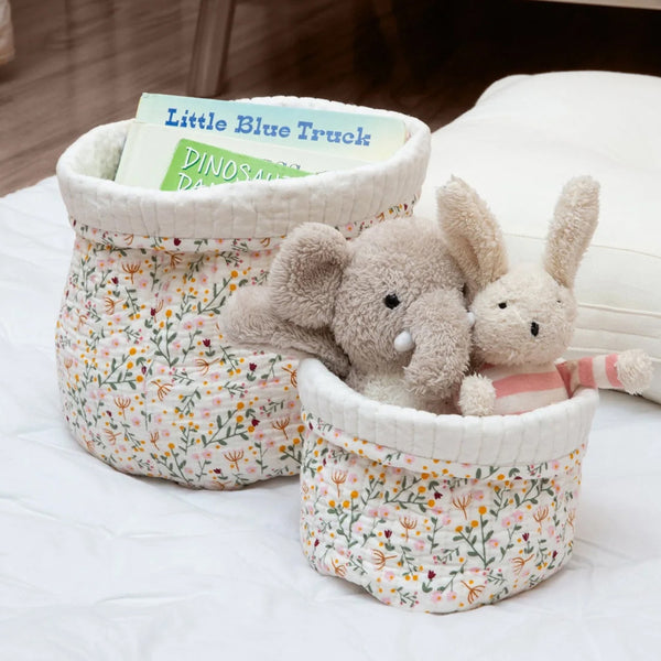 Cotton Toy Storage Basket for Baby & Kids | Quilted | Ivory