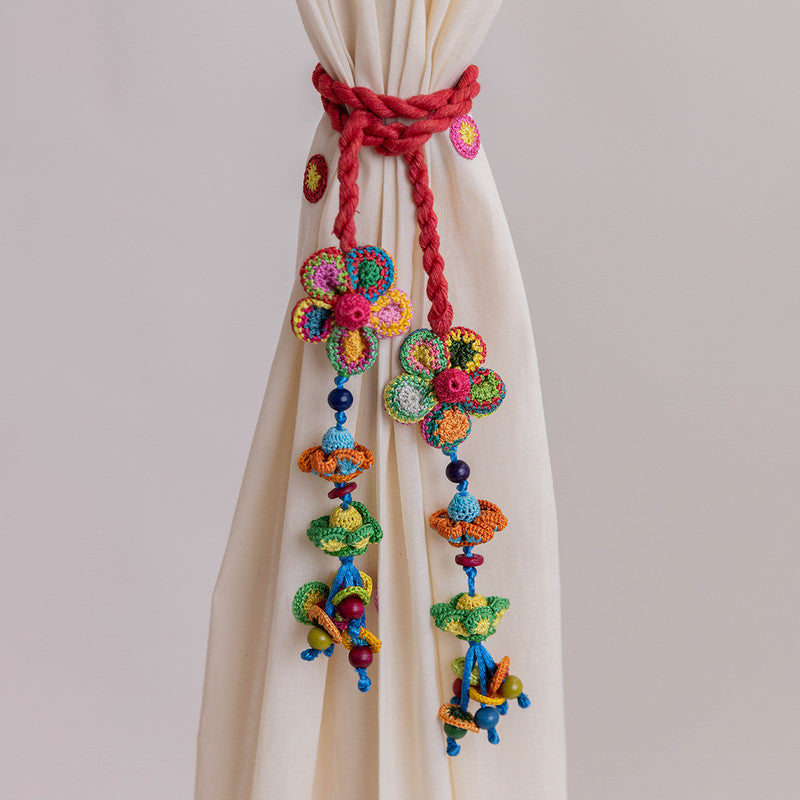 Cotton Thread Crochet Curtain Tie-Backs | Handmade | Multicolour | Set of 2