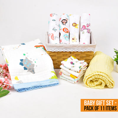 Baby Shower Gifts | Organic Cotton Muslin Gift Hamper | Pack of 11