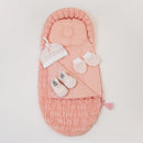 Baby Gift Set | Cap Mittens Booties Set | Baby Sleeping Bag | Floral Design & Solid | Peach | Set of 4.