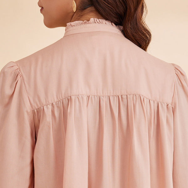 Embroidered Peach Shirt for Women | Bamboo Bemberg | Full Sleeves