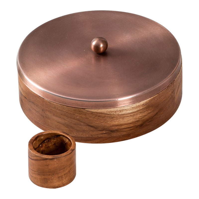 Wooden Masala Box | Acacia Wood | Copper Lid