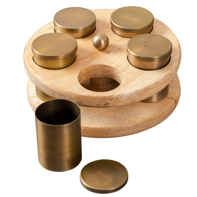 Wooden Masala Box | Mango Wood & Stainless Steel | Gold | 9X2.7 inch
