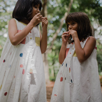 Cotton Frock Dress for Girls | Polka Print Design | Milky White