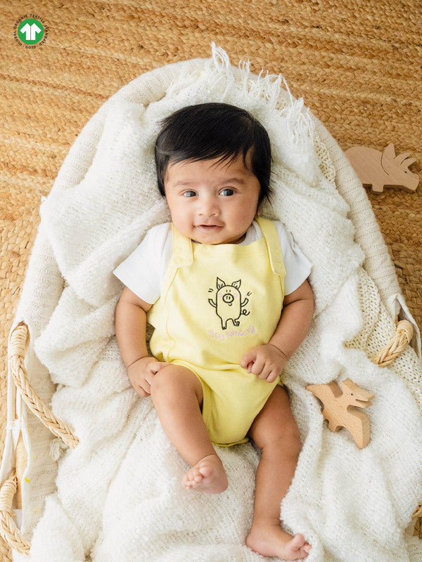 Baby Dungaree Set | Organic Cotton | Yellow & White