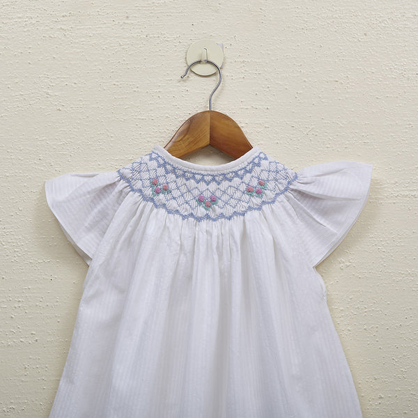 Cotton Dress for Girls | Embroidered | White