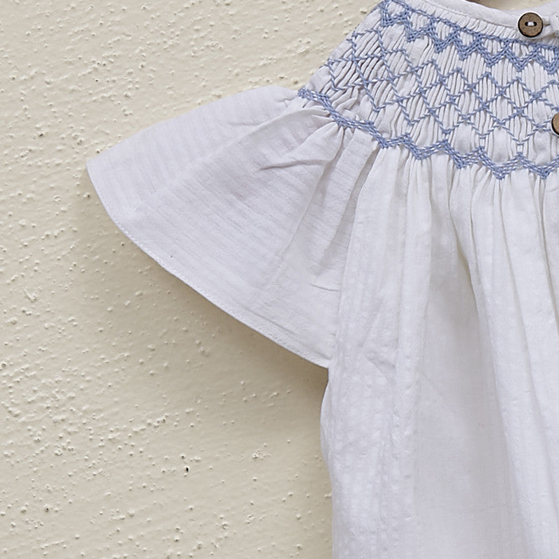 Cotton Dress for Girls | Embroidered | White