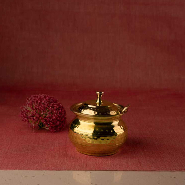 Brass Ghee Pot with Spoon | 4 inches