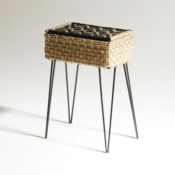 Metal & Cotton Storage Box | Black & Beige | LxBxH-38x23x56 cm