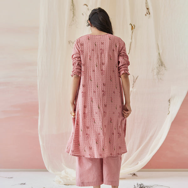Cotton Silk Kurta Set | Block Printed | Pink