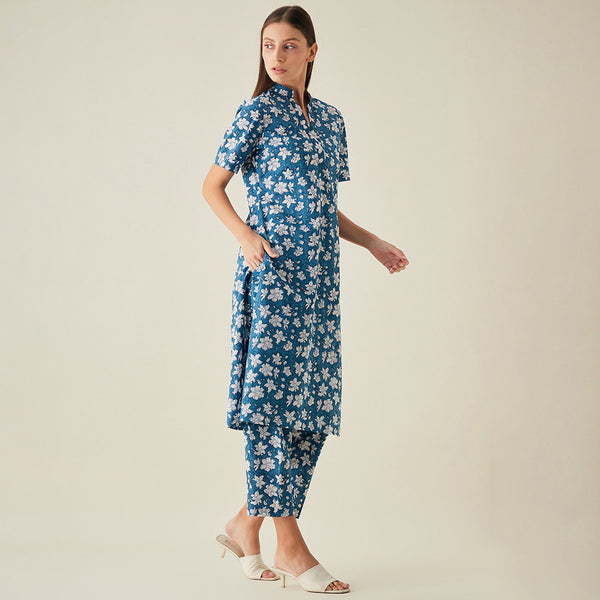 Organic Cotton Pants | Floral Print | Blue