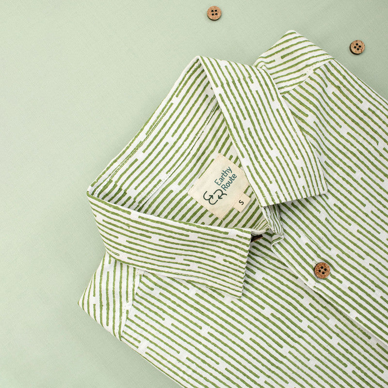 TENCEL Lyocell Linen Shirt | Half Sleeve | Green & White