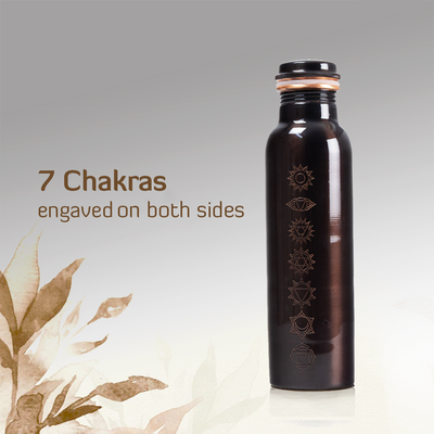 Copper Bottle | 7 Chakra Vintage Engraved | Black Water Bottle | 1 Litre