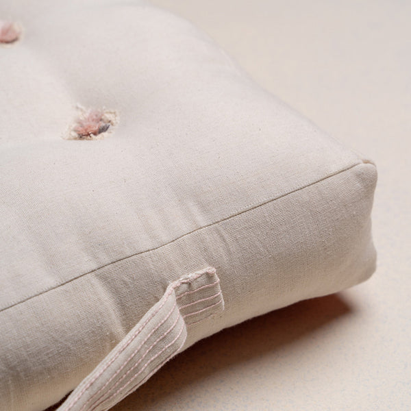 Cotton Chambray Floor Cushion | Quilted | White
