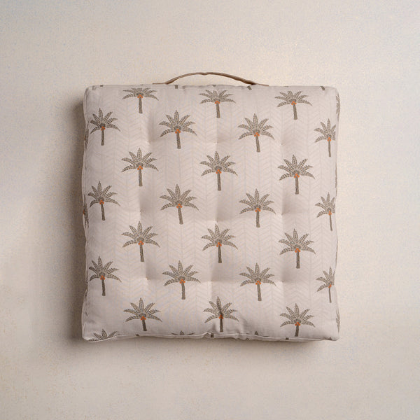Cotton Canvas Floor Cushion | Printed | White