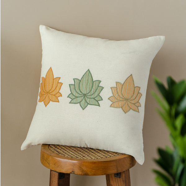Cotton Chambray Cushion Cover | Embroidered | Off-White
