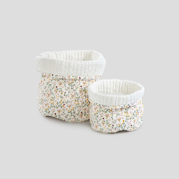 Cotton Toy Storage Basket for Baby & Kids | Quilted | Ivory