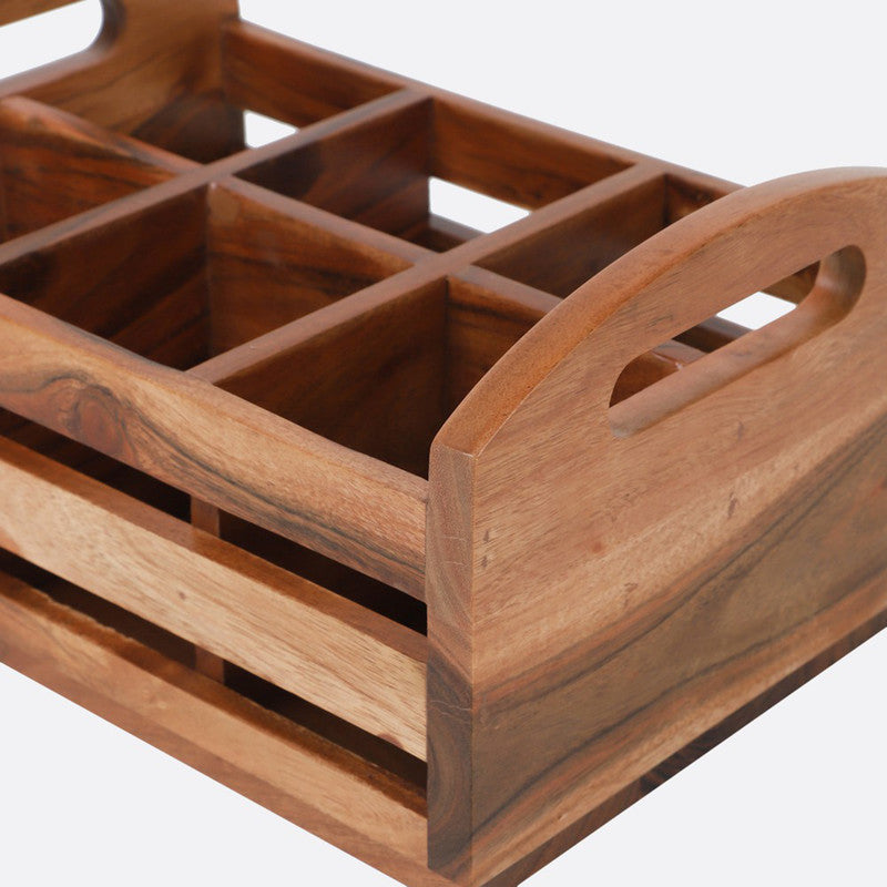 Acacia Wood Cutlery Holder | Wooden Organizer | 27.5x19.5x14.2 cm