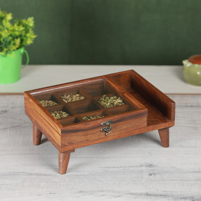 Wooden Masala Box | Acacia Wood | Brown