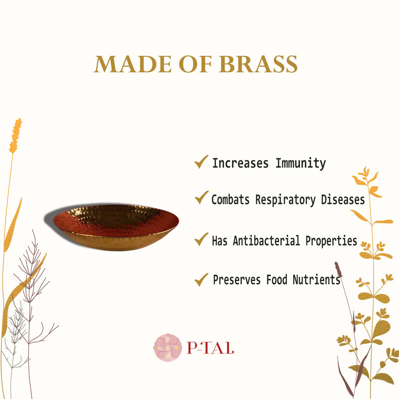 Brass Utensils | Brass Plate | Curved Hammered Finish