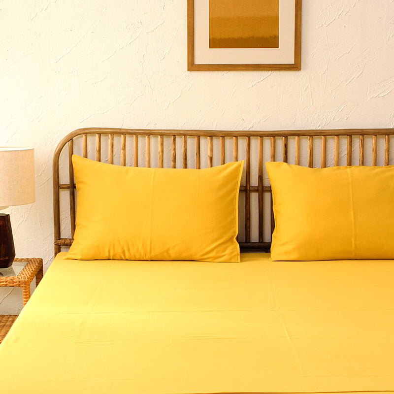 Cotton Bedsheet with Pillow Covers | Yellow