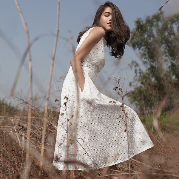 Dress For Women | Cotton Flared Dress |  White