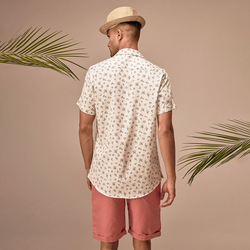 Cotton Shirt for Men | Floral Print | Half Sleeves | White & Red