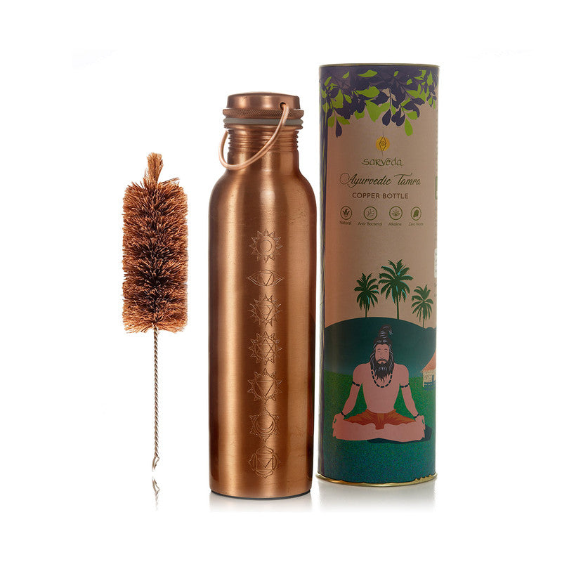 Copper Bottle with Handle | Cleaning Brush | 7 Chakra | 1 L