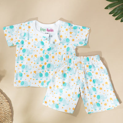 Organic Cotton Top and Shorts Set for Baby | Printed | White
