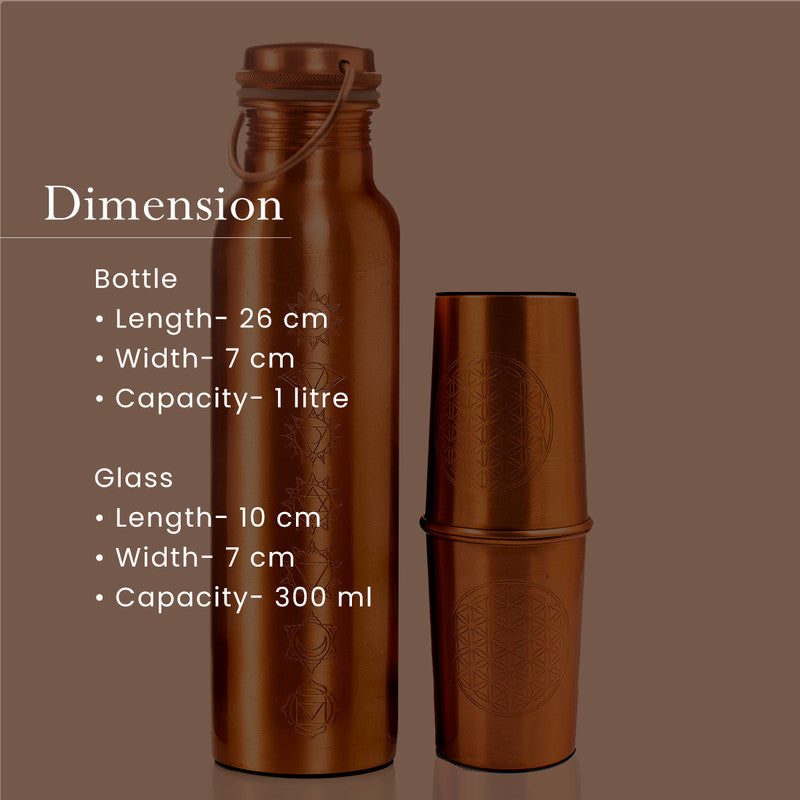 Copper Bottle and Glasses Set | 7 Chakra | Set of 3