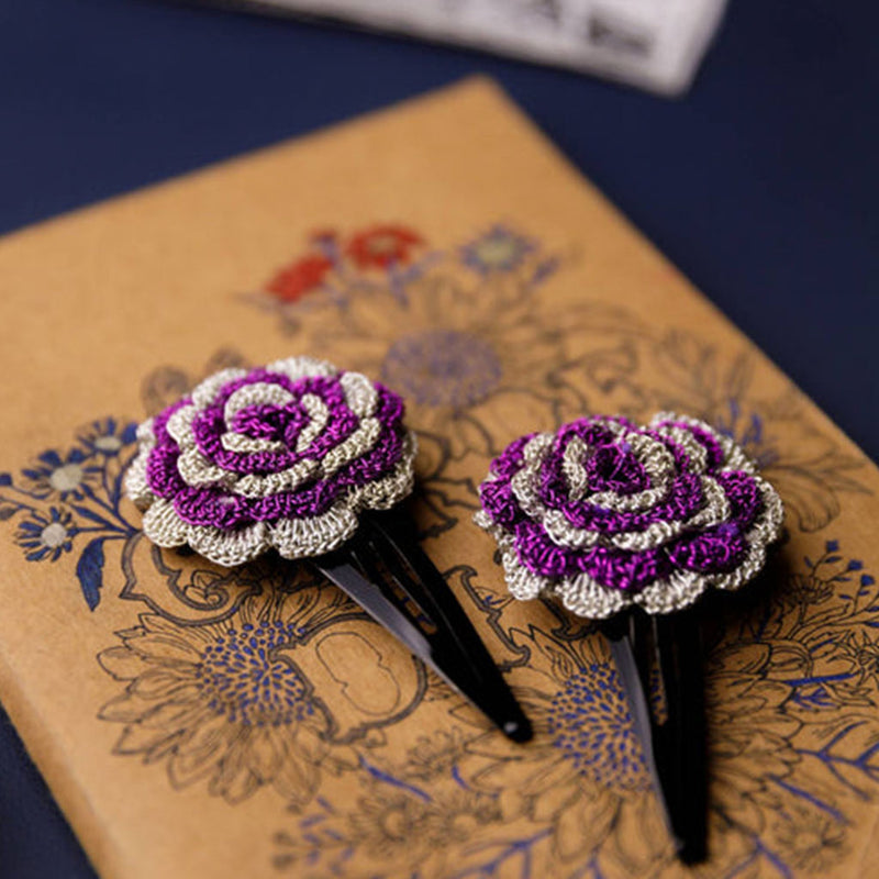 Crochet Hair Clips | Purple & Silver | Set of 2