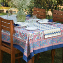 Handblock Printed | Cotton Table Cover | Blue & Beige