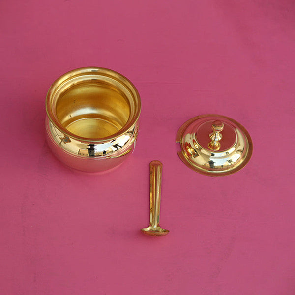 Brass Utensils | Ghee Pot with Spoon | 250ml | 4 Inches