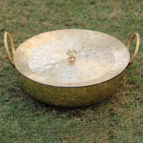 Brass Utensils | Brass Cookware | Kadai with Lid | 1.5 Litre