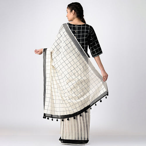 Mulmul Cotton Saree | Monochrome | White & Black