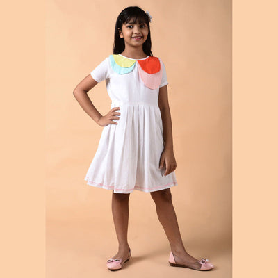 Birthday Dress | Cotton Collar Dress for Girls | White