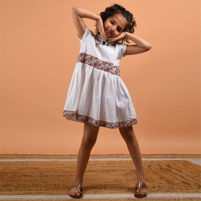 Birthday Dress | Cotton Border Dress for Kids | White