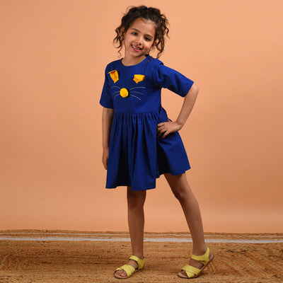 Birthday Dress | Cotton Dress for Girls | Pleated | Royal Blue