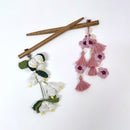 Cotton Yarn Hair Stick | Pink & Off White| Set of 2